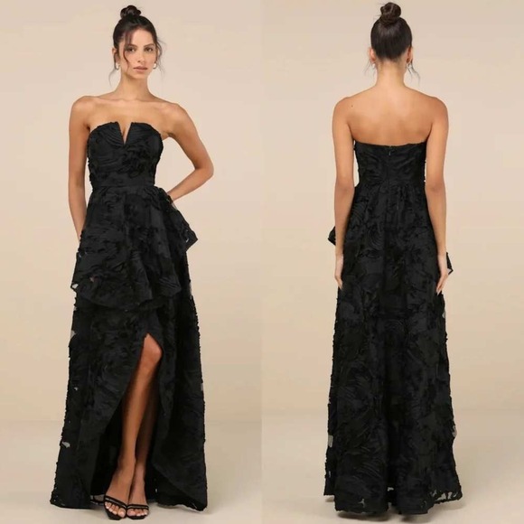 Lulus Dresses & Skirts - Lulus Majestic Glam Black Strapless Textured High-Low Maxi‎ Dress Size Medium